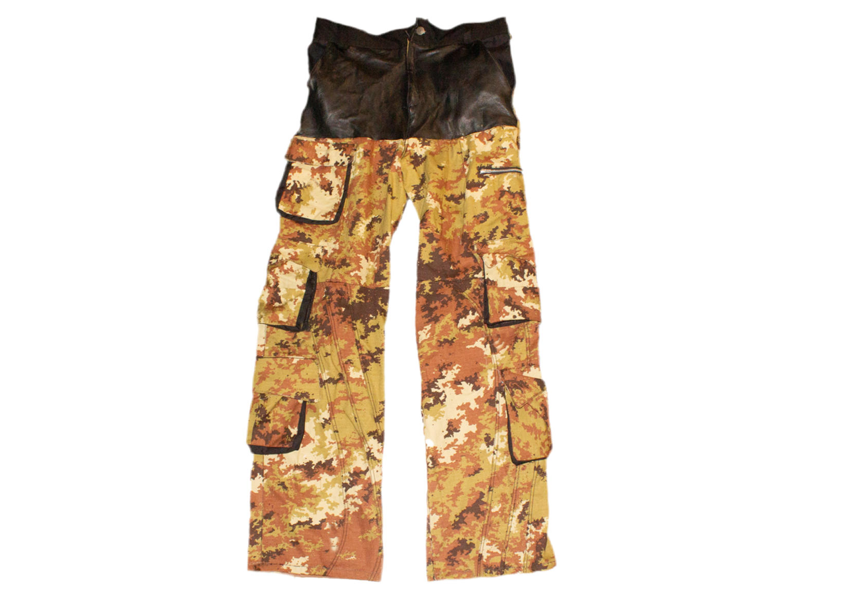 LEATHER CAMO CARGO PANTS